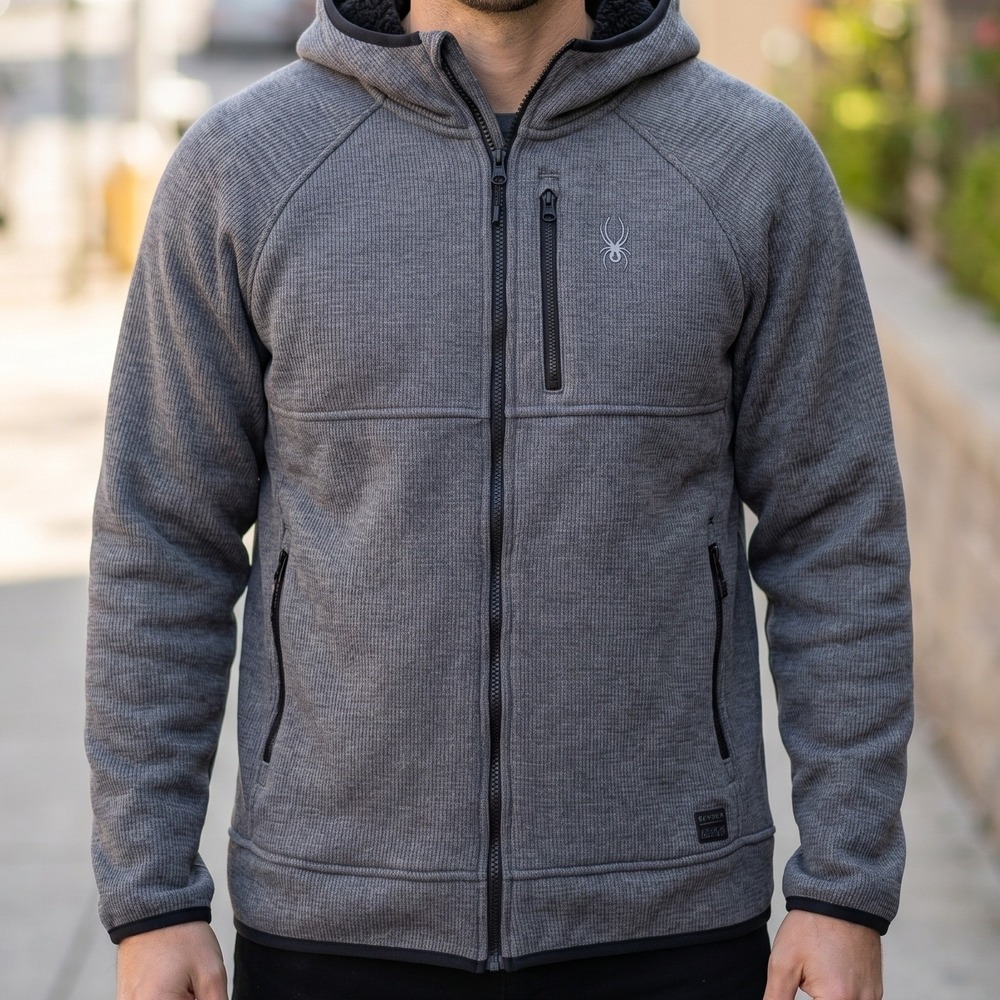 Spyder Mens ProWeb Full Zip Sherpa Lined Hoodie Grey‎ Wind Resistant Jacket NEW